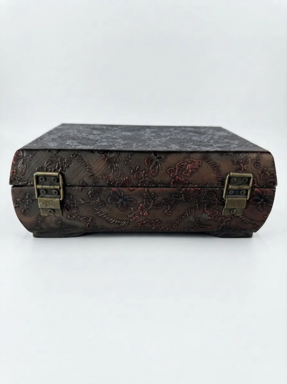 Vintage Embossed butterfly Jewelry Storage Box - Brown